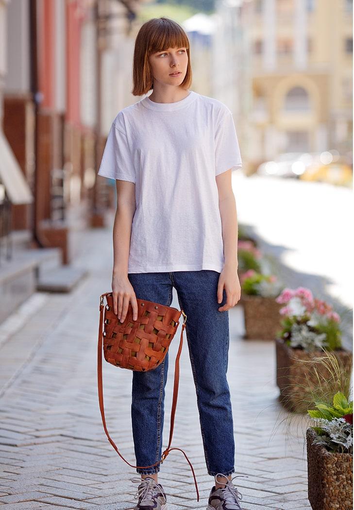 Женская сумка кожаная плетеная Пазл M Crazy Horse Светло-коричневый (A-026655)