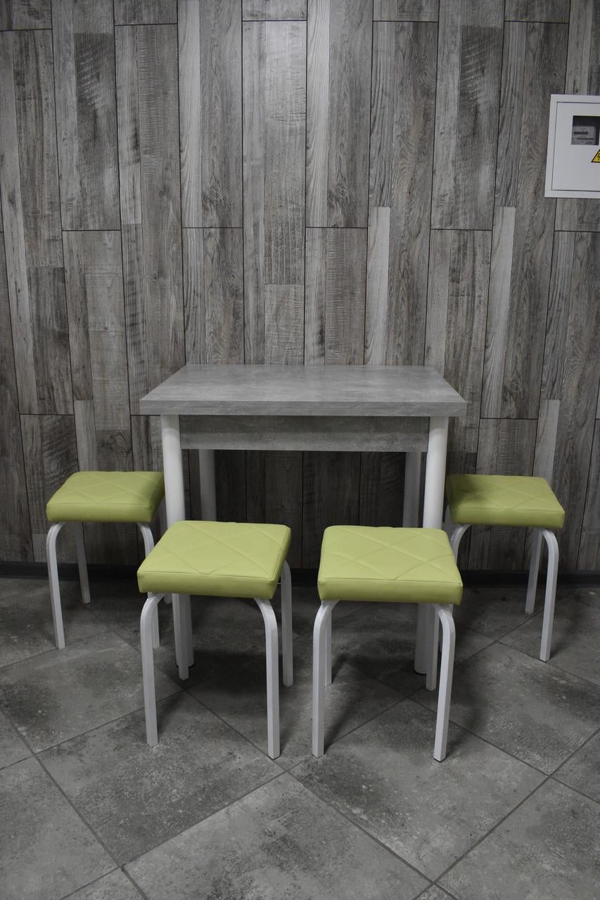 Кухонний комплект Оскар стіл розкладний/табурети 4 шт. Tutti Lux 60х80/80х120х75 см Бетон темний/Салатовий (28374901)