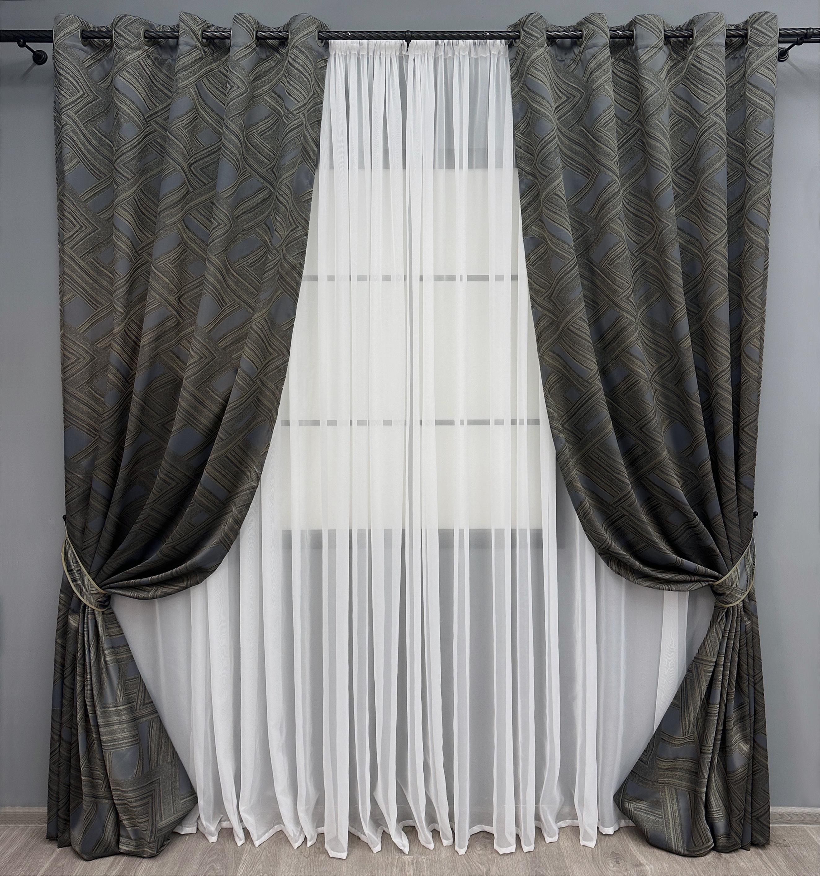 Комплект штор на люверсах VR-Textil Жаккард Mystery №1625ш 150х280 см 2 шт. Капучино с серым (37-0201)