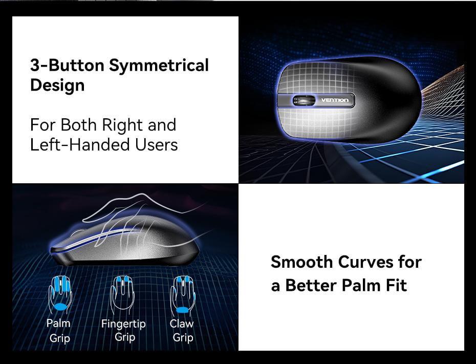 Миша комп'ютерна Vention 2.4G 1200DPI бездротова 3 кнопки USB-A Чорний (KTBB0) - фото 5 Миша комп'ютерна Vention 2.4G 1200DPI бездротова 3 кнопки USB-A Чорний (KTBB0) - фото 5
