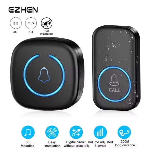 Дзвінок дверний Ezhen бездротовий 60 мелодій Чорний (EZHEN-BL) - фото 2 Дзвінок дверний Ezhen бездротовий 60 мелодій Чорний (EZHEN-BL) - фото 2