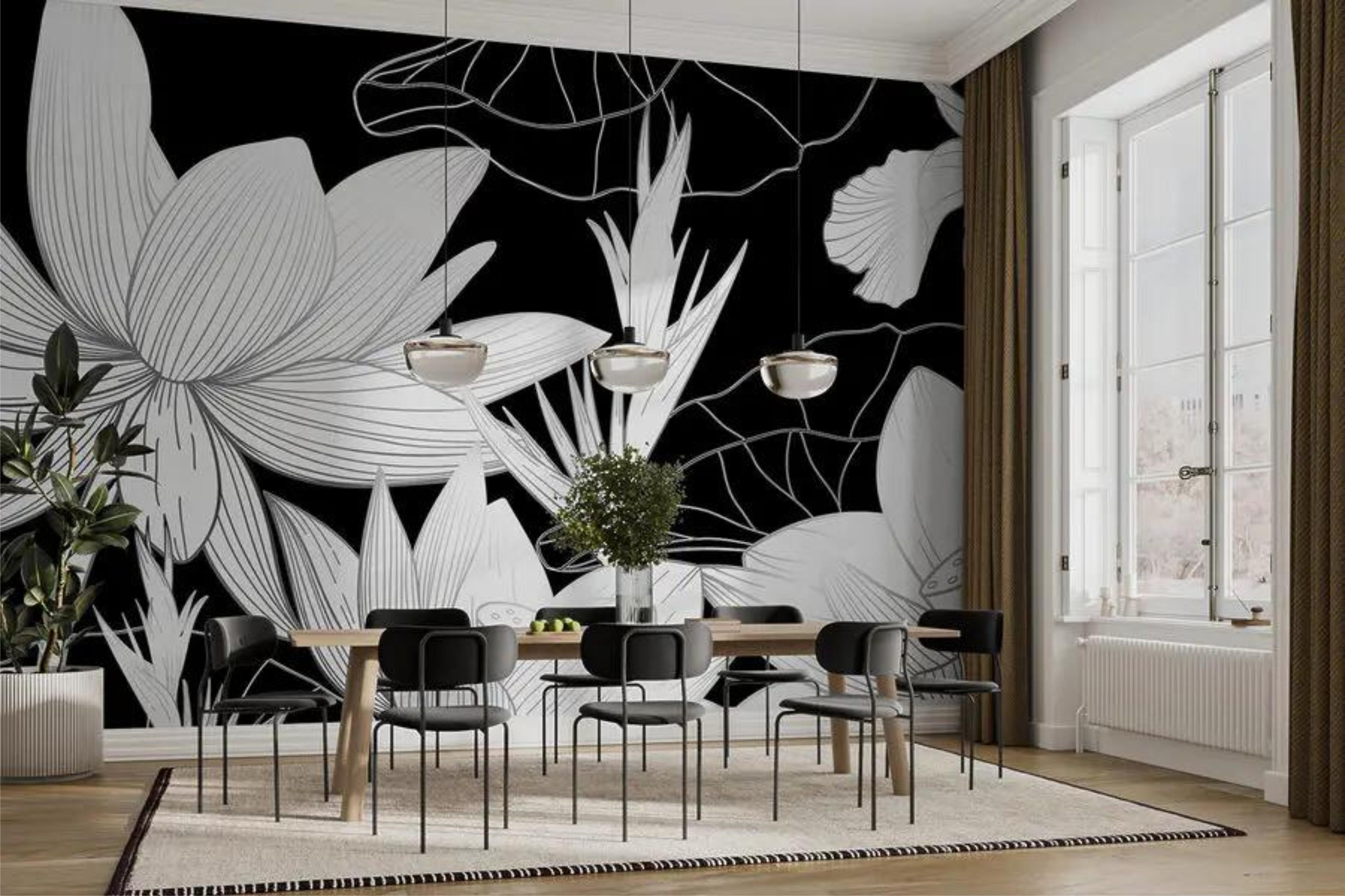 Фотообои 3D цветы Черно-белый (00000022)