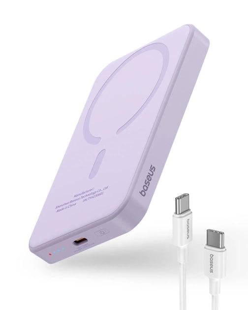 Повербанк Baseus Magnetic Mini 5000 mAh 20 W 2в1 QC3.0+PD3.0 з бездротовою зарядкою Qi 15 W Purple (P10022107513-00) - фото 5