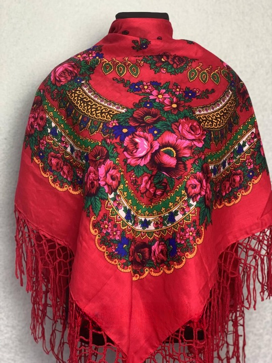 Платок Букет цветов 120х120 см Красный (29434521)