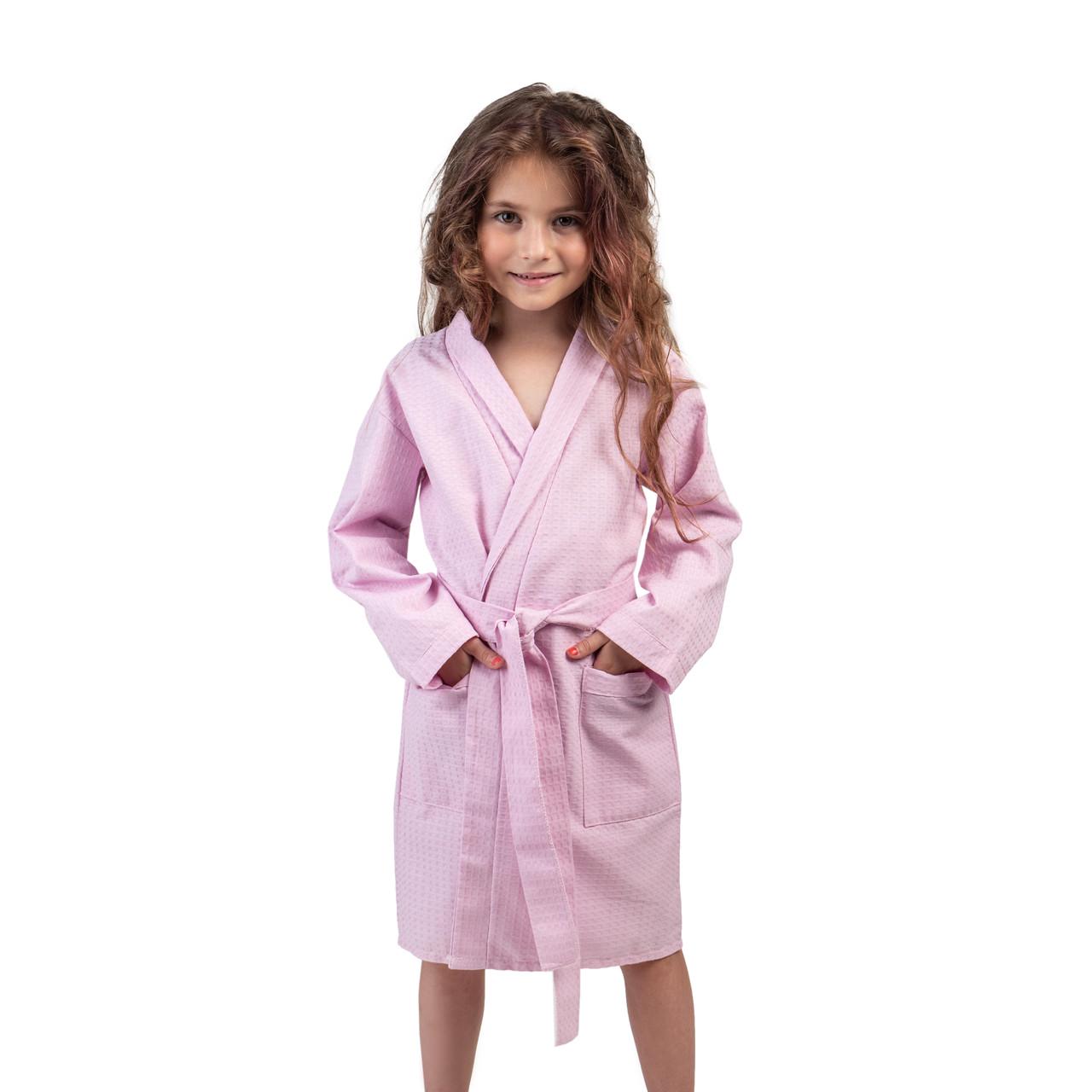 Детский вафельный халат Luxyart 4-7 лет р. 30-32 Розовый (LS-189)