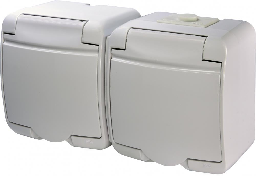 Розетка зовнішня подвійна ETI RHE-2s із заземленням/кришкою IP54 Білий (4668019)