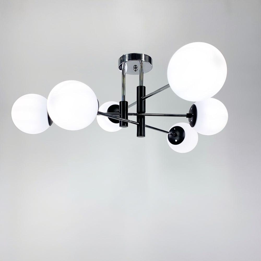Люстра стельова на 6 білих плафонів Ø 70 см Хром (51797/6 CH+BK+WT) - фото 3
