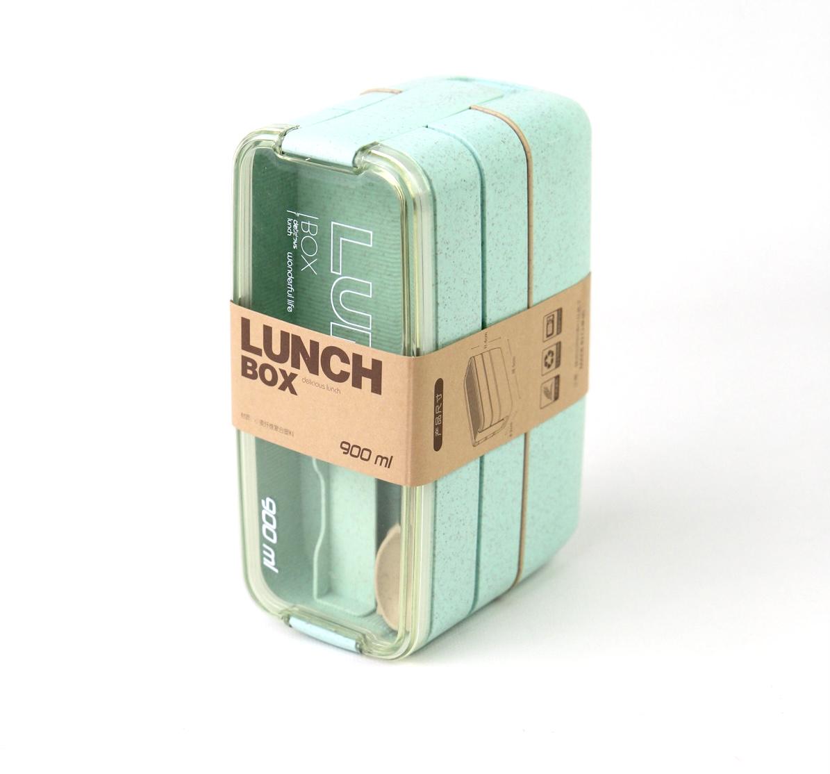Ланч-бокс тройной с вилкой и ложкой Зеленый 900 мл (00000010050) - фото 2