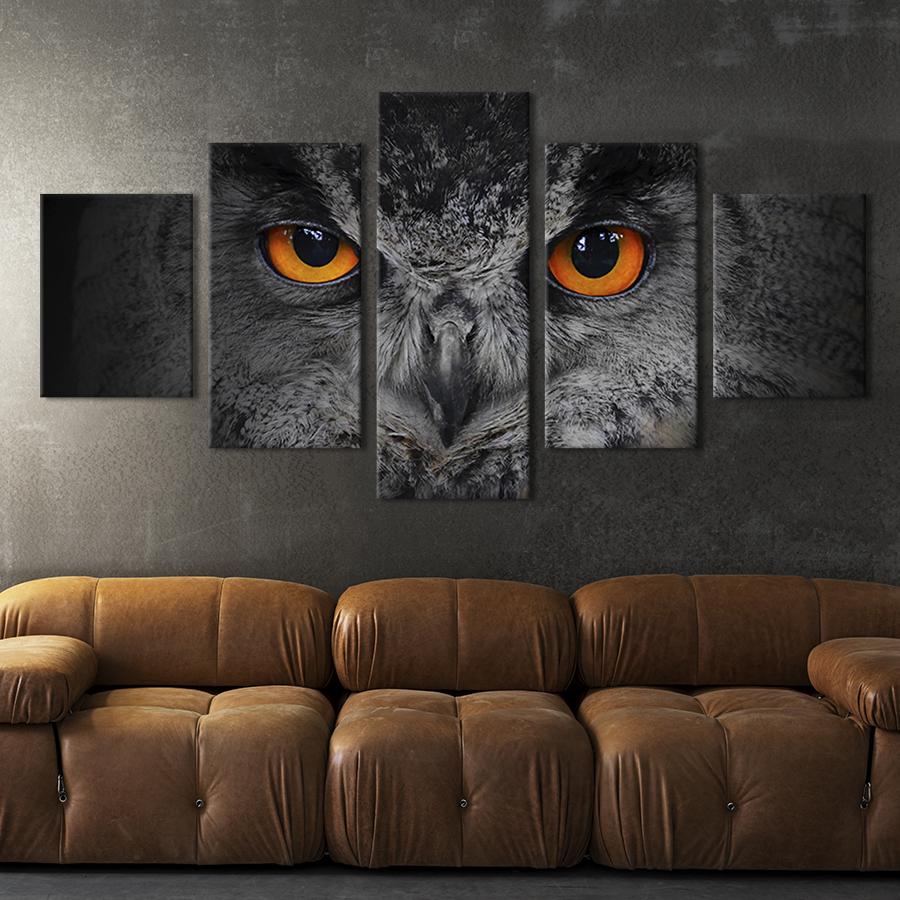 Модульная картина из 5 частей на холсте интерьерная картина Серая сова с яркими глазами 162x80 см (139-52) Модульная картина из 5 частей на холсте интерьерная картина Серая сова с яркими глазами 162x80 см (139-52)