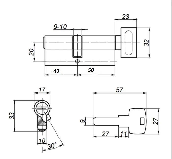 Цилиндровый механизм Apecs EM-90 40х50C-C-Ni - фото 3 Цилиндровый механизм Apecs EM-90 40х50C-C-Ni - фото 3