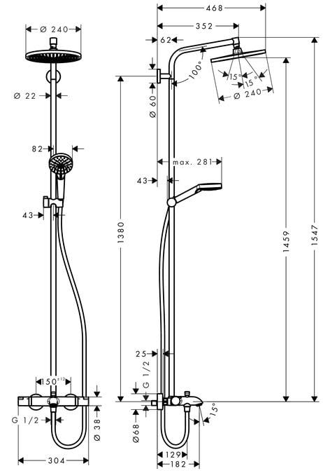 Душова система HANSGROHE CROMETTA S 240 27320000 з термостатом (29548) - фото 2