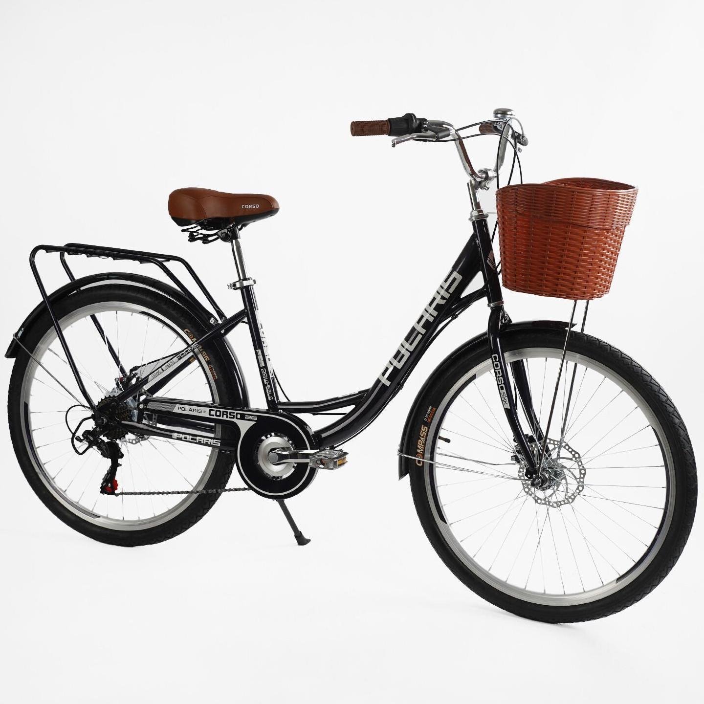 Велосипед міський Corso Polaris з кошиком та багажником рама 16,5"/26" Фіолетовий - фото 2
