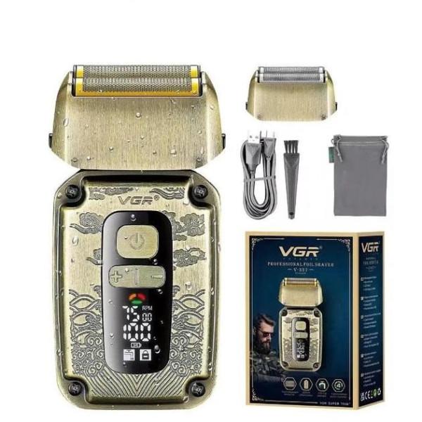 Бритва шейвер электрическая VGR V-337 IPX6 LED дисплей и двойное лезвие 2 насадки Бронзовый