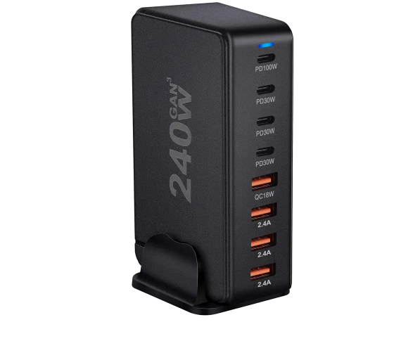 Зарядний пристрій настільний для ноутбука GAN 240W 8в14 USB/4 Type-C швидка зарядка PD