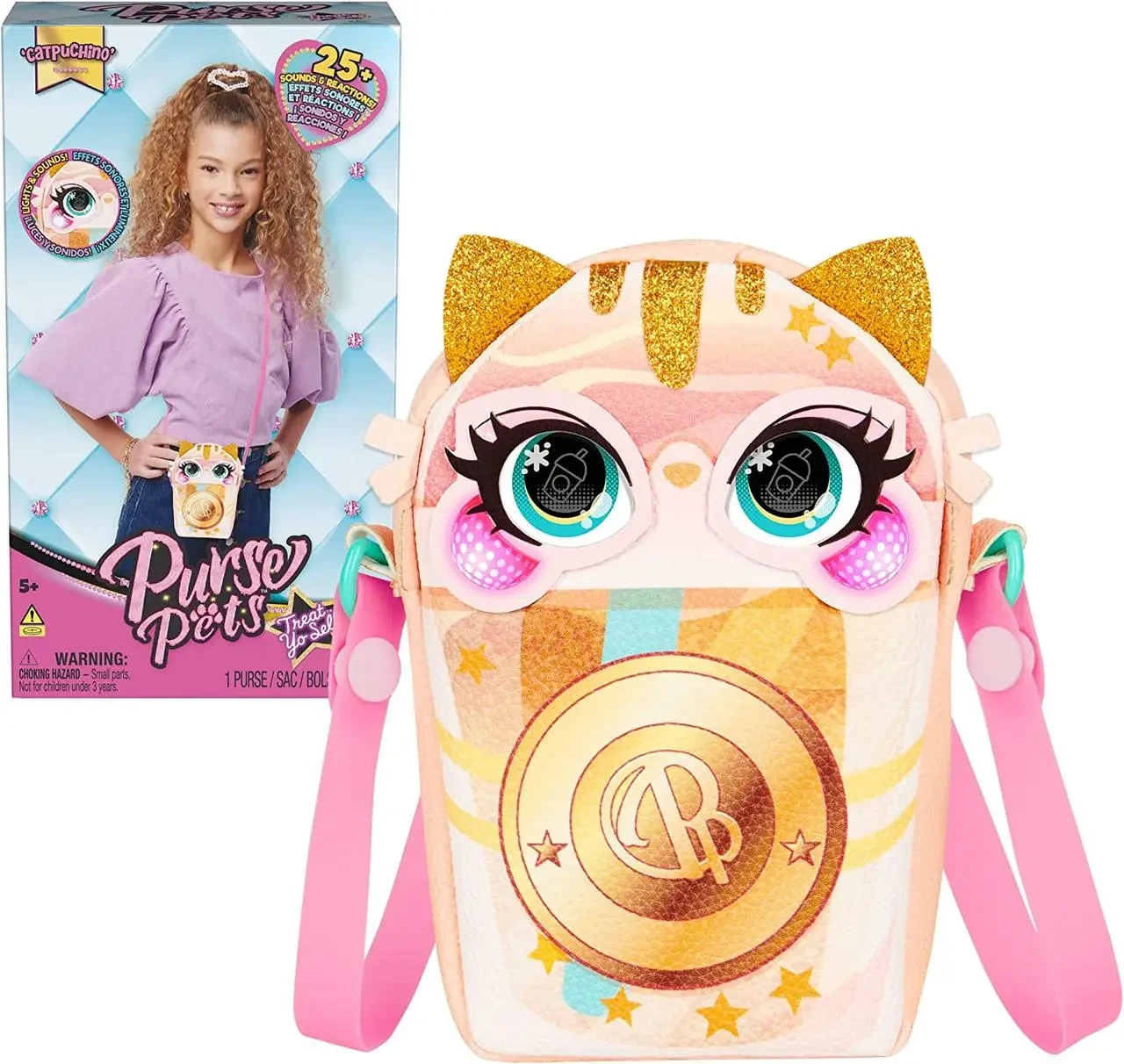 Интерактивная детская сумочка на пояс со светом Purse Pets Catpuchino Interactive Pet Toy & Girls Crossbody Bag