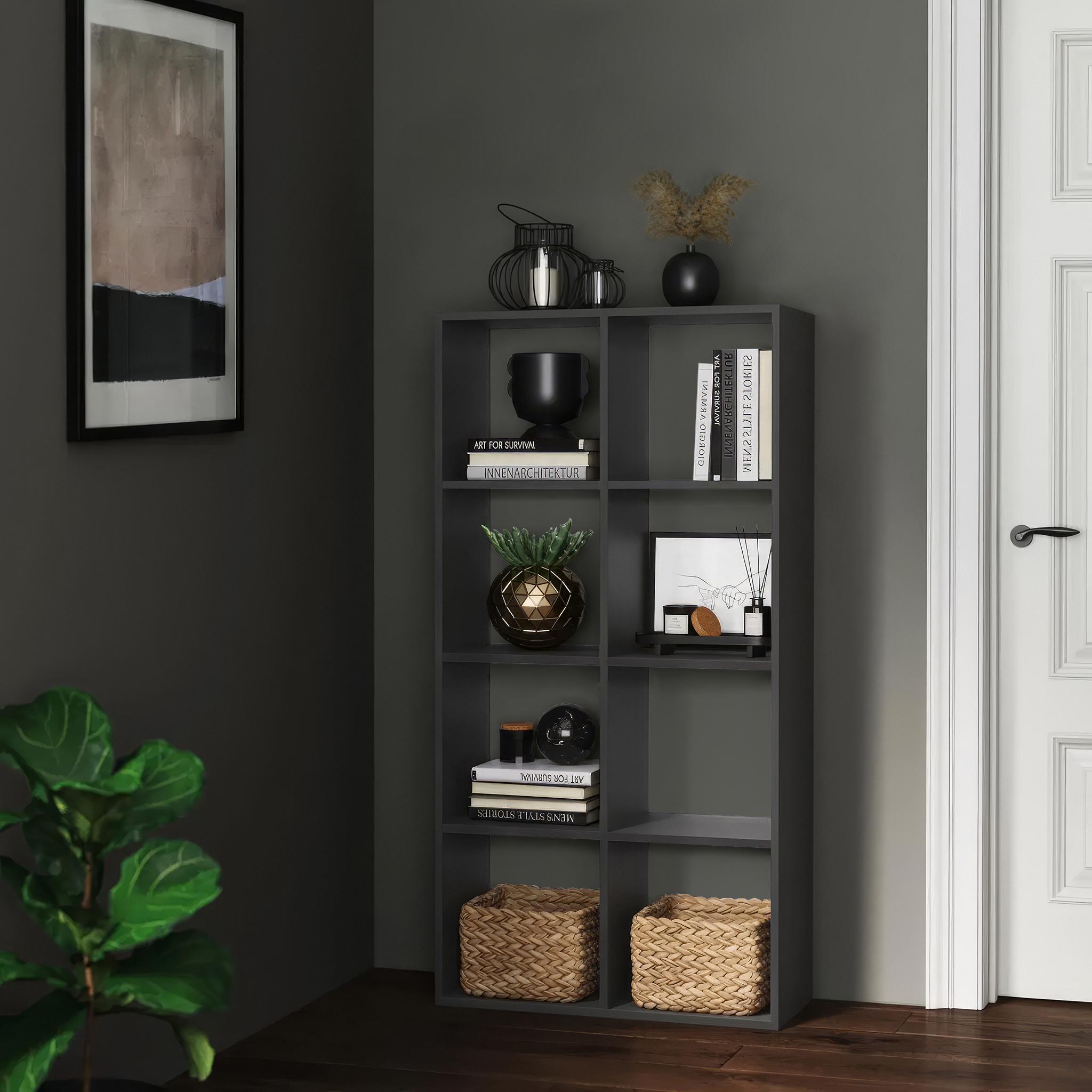 Стеллаж GT10 для книг и декора на 8 ячеек 720х280х1427 мм ДСП 16 мм Антрацит