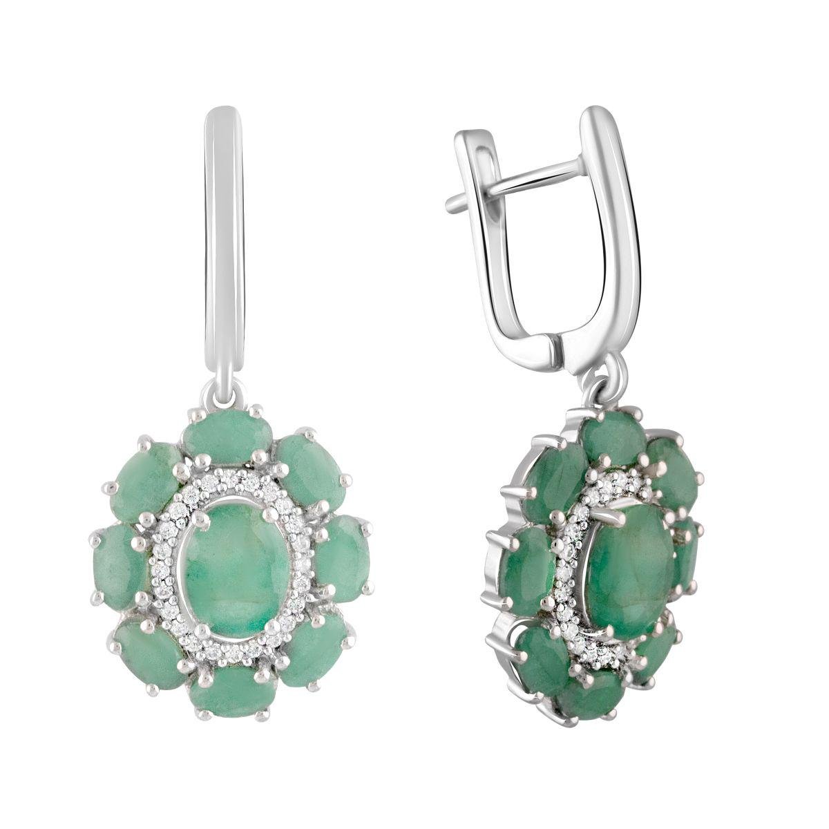 Сережки срібні з натуральними смарагдами у формі квітки Сережки срібні з натуральними смарагдами у формі квітки