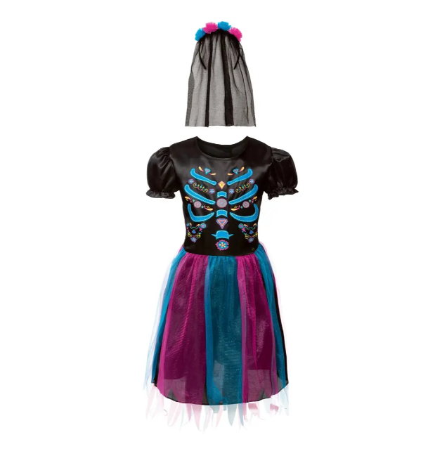 Костюм на Хэллоуин для девочки с обручем Скелет мексиканка М Разноцветный (523515) - фото 3