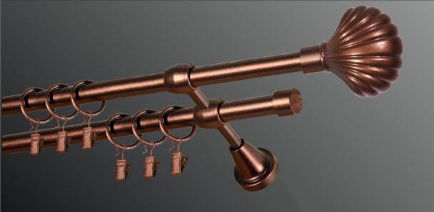 Карниз для шторы Plastidea Ракушка металлический двойной с прищепками D 16/16 мм 200 см Медь