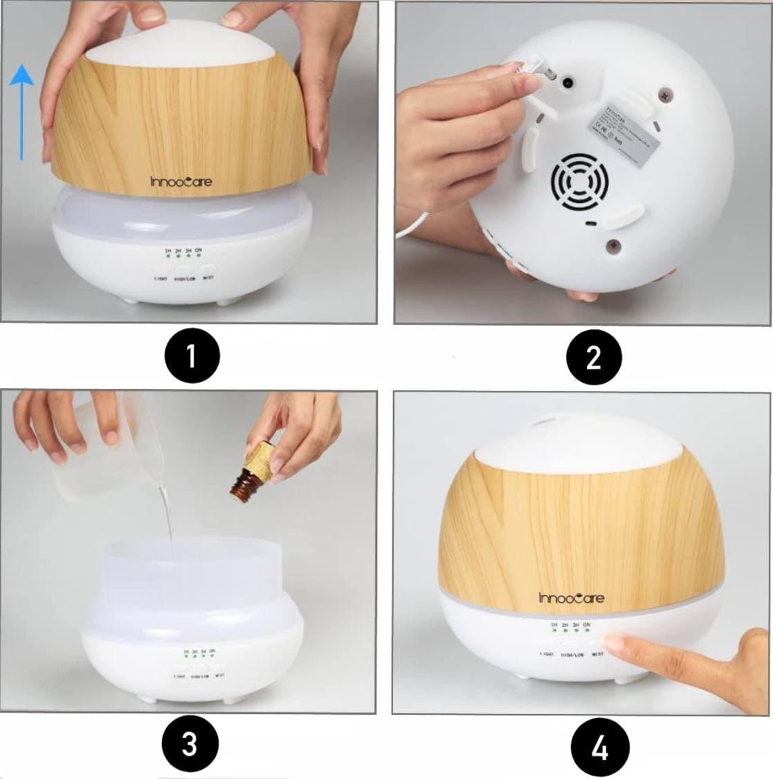 Увлажнитель воздуха ароматизатор InnooCare IN2-500A с LED-подсветкой на 7 цветов 500 мл Белый (1396) - фото 4 Увлажнитель воздуха ароматизатор InnooCare IN2-500A с LED-подсветкой на 7 цветов 500 мл Белый (1396) - фото 4