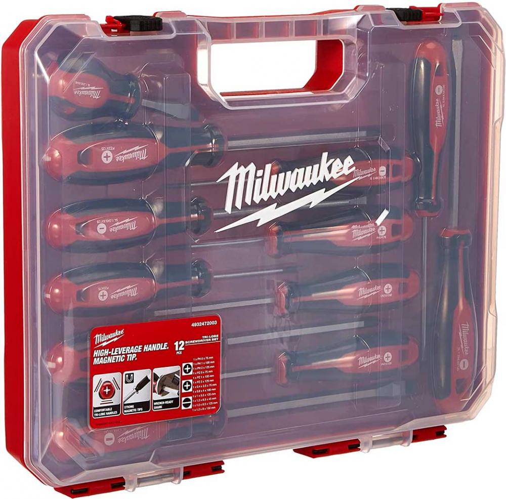 Набор магнитных отверток Milwaukee R13 с трёхгранной рукояткой в ​​пластиковом кейсе 12 шт. (4932472003)