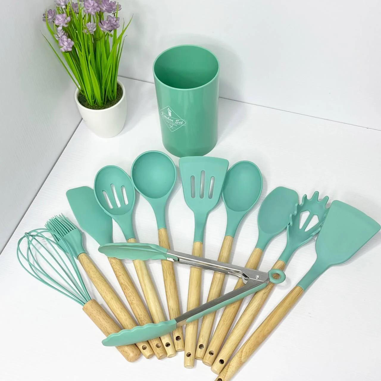 Набор кухонных принадлежностей Kitchen Set 12 шт. Бирюзовый (6338)