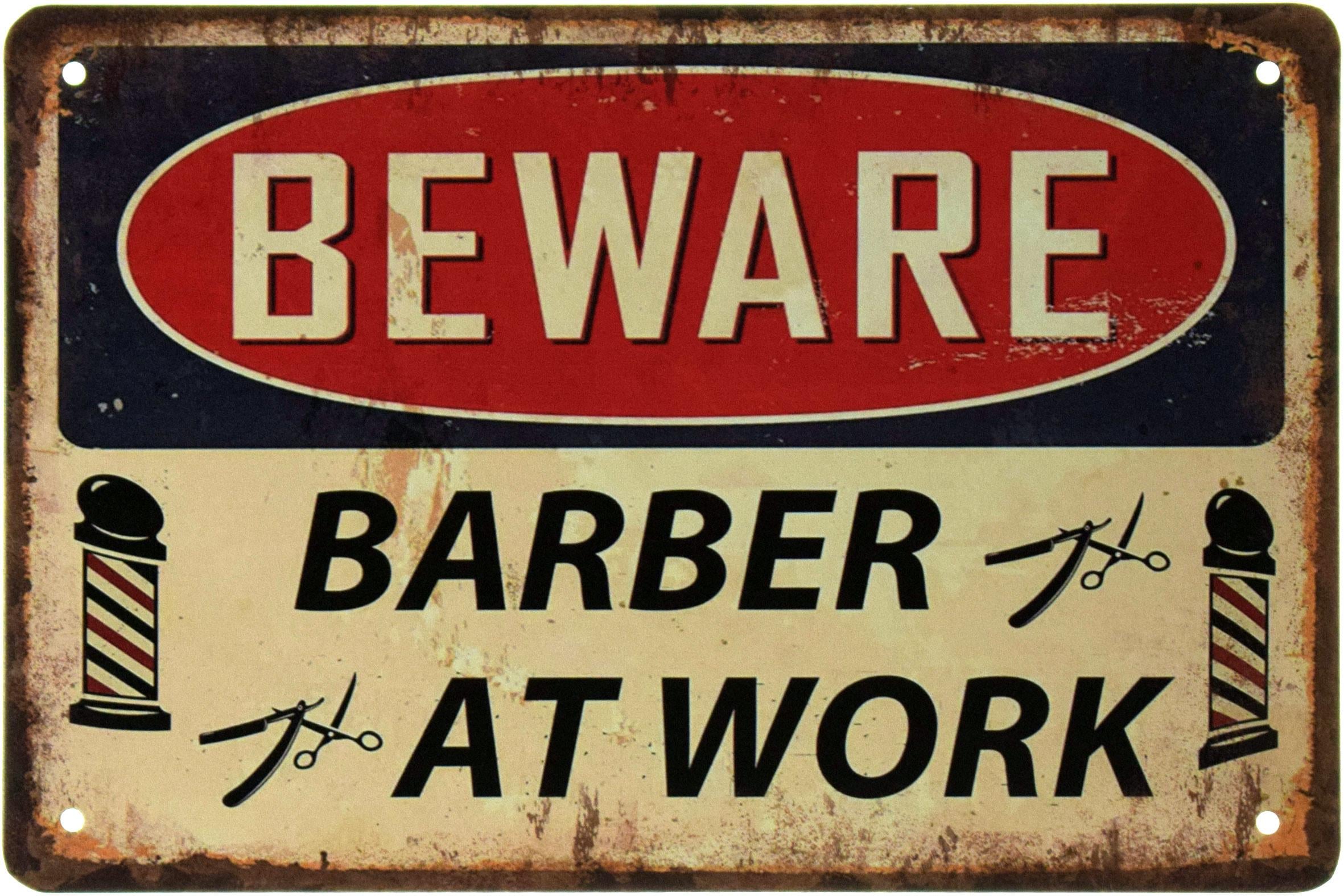 Табличка металева Барбершоп Обережно! Перукар На Роботі/Barber Shop Beware! Barber At Work 20x30 см