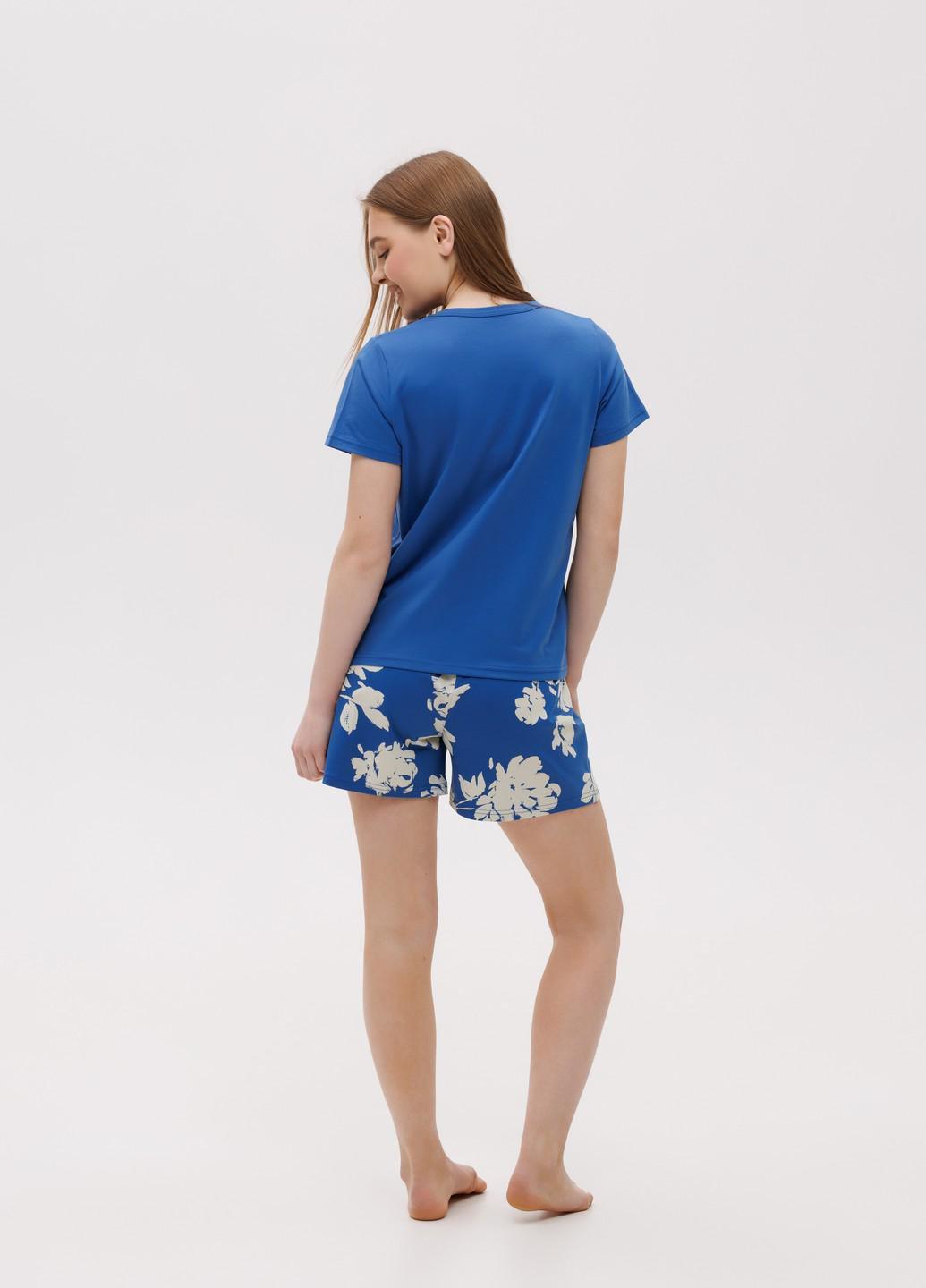 Піжама жіноча бавовняна Наталюкс з шортами та квітковим принтом S Синій (4826459404121) - фото 6 Піжама жіноча бавовняна Наталюкс з шортами та квітковим принтом S Синій (4826459404121) - фото 6