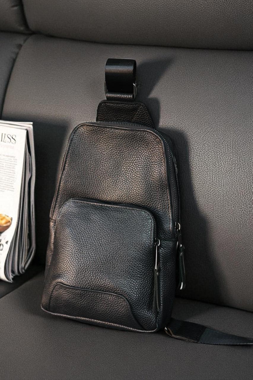 Сумка чоловіча skill нагрудна із натуральної шкіри Чорний (2786188515)