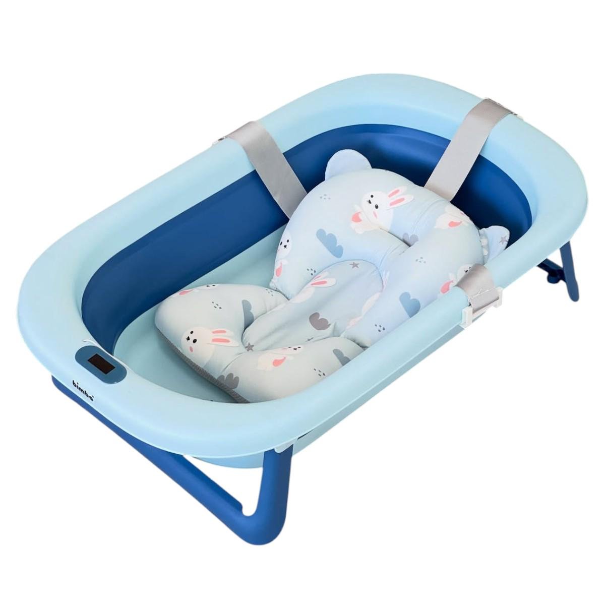 Дитяча ванна для купання Bimbo складана силіконова зі виливом матрацом та термометром (BM-40255)
