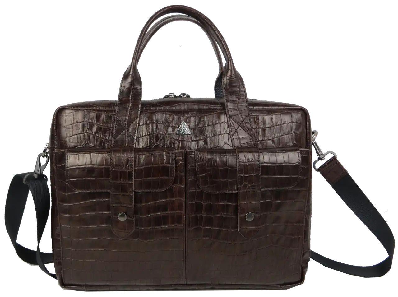 Портфель чоловічий Mykhail Ikhtyar шкіряний під крокодила Коричневий (45099 croco brown)
