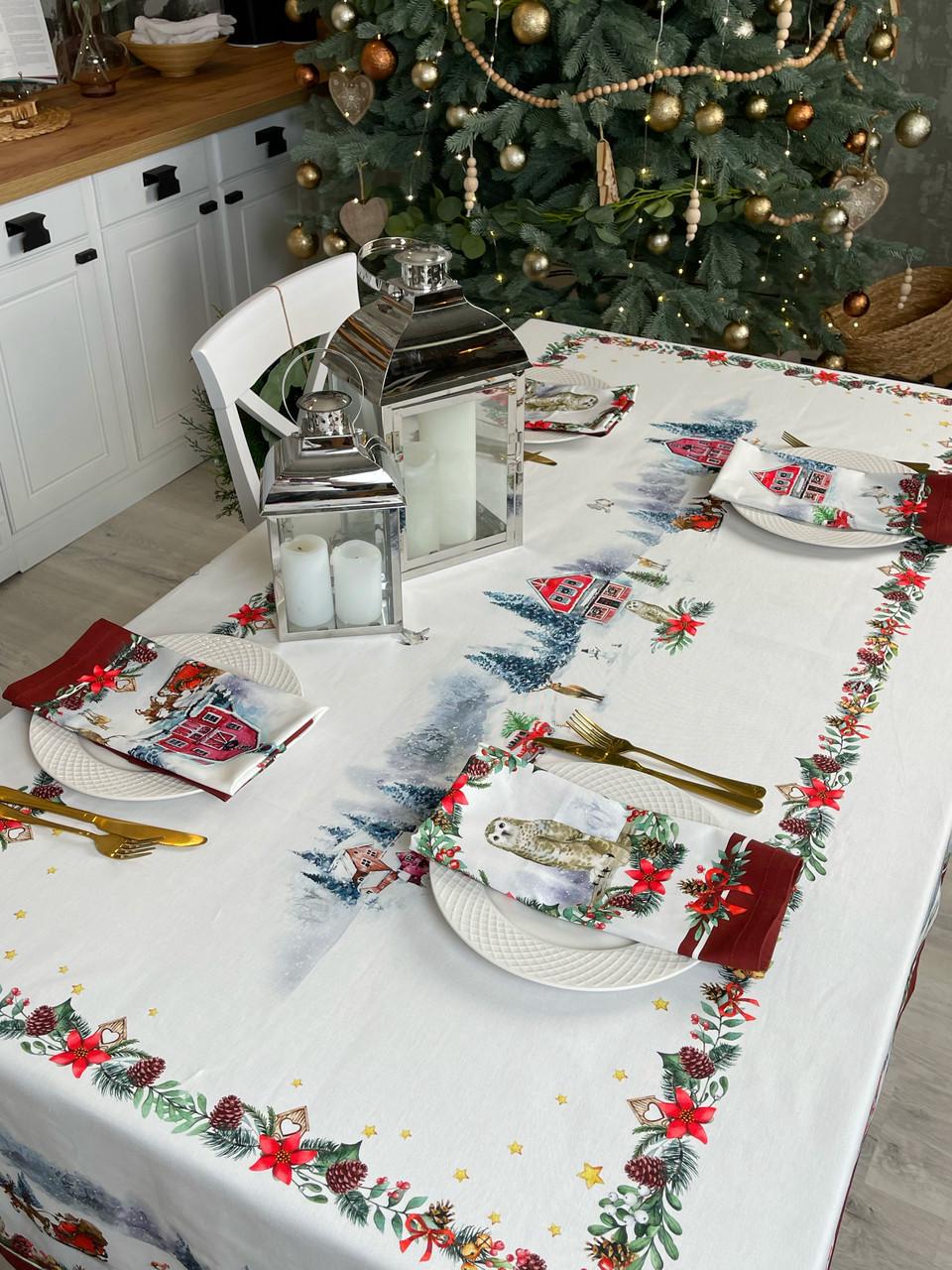 Скатерть новогодняя Рождественская открытка WSI хлопчатобумажная с защитным покрытием 145х195см (0854-1322) - фото 4 Скатерть новогодняя Рождественская открытка WSI хлопчатобумажная с защитным покрытием 145х195см (0854-1322) - фото 4