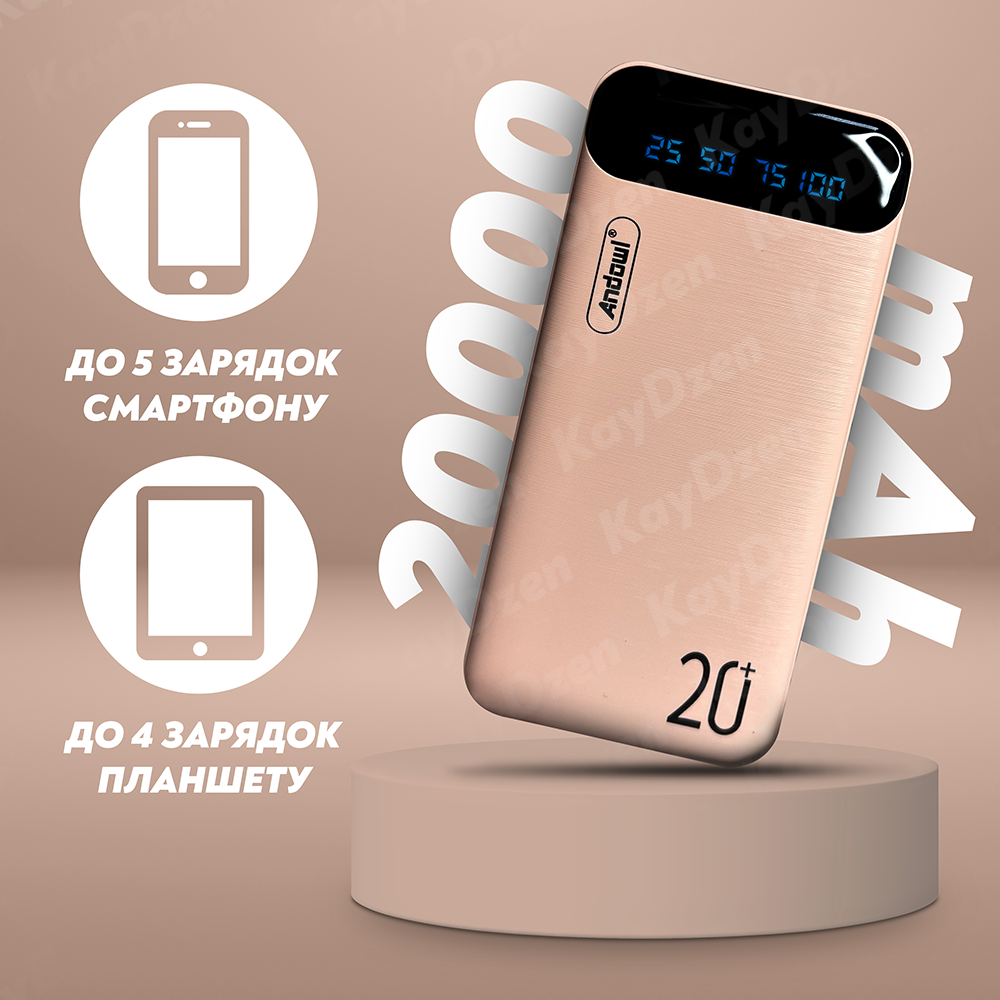 Повербанк Andowl Q-CD223 20000 mAh QC3.0 быстрая зарядка Розовый (7a0234b1) - фото 3