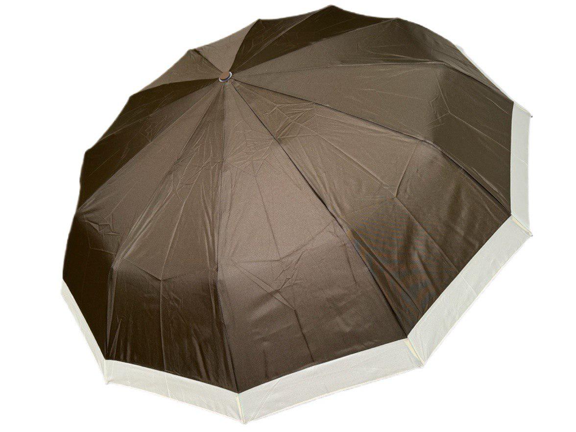 Парасолька автоматична жіноча Bellissimo 12 спиць 6 сегментів Коричневий з бежевою облямівкою (654/2) - фото 1