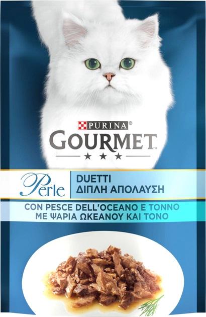Корм вологий для котів Gourmet Perle Duo з океанічною рибою та тунцем мініфіле в підливі 85 г