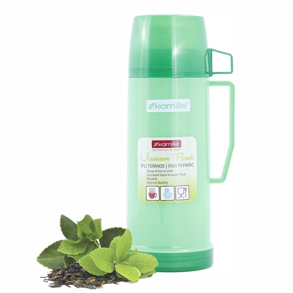 Термос Kamille 450 мл зі скляною колбою Зелений - фото 1 Термос Kamille 450 мл зі скляною колбою Зелений - фото 1