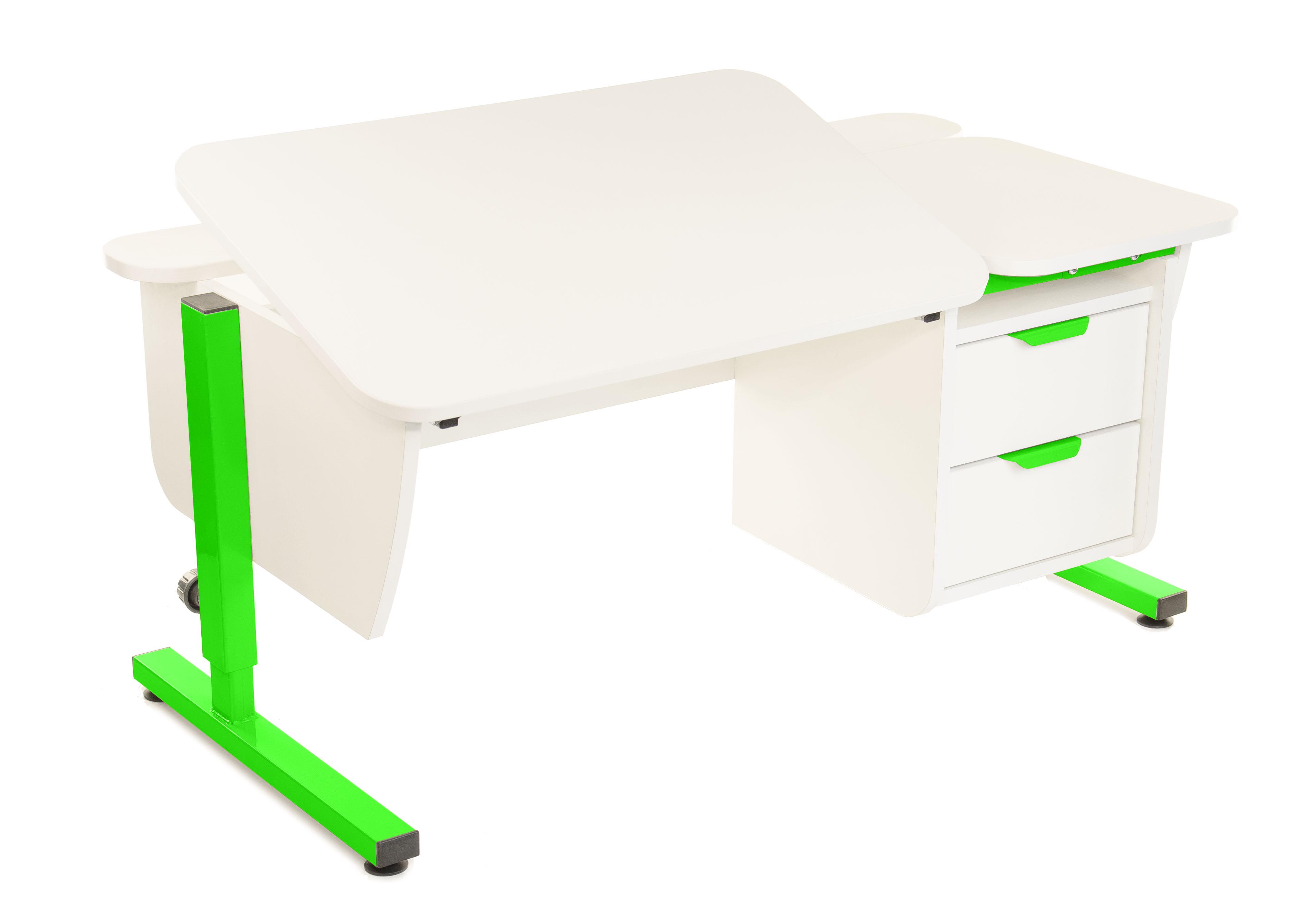 Парта детская трансформер Школьник с тумбой Белый/Зеленый