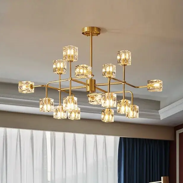 Люстра LED Рубик 8913 на 16 плафонов Золотой