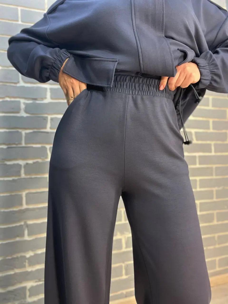 Костюм женский CREP 99231 ткань бифлекс кардиган и брюки палаццо S Графитовый (1463) - фото 8 Костюм женский CREP 99231 ткань бифлекс кардиган и брюки палаццо S Графитовый (1463) - фото 8