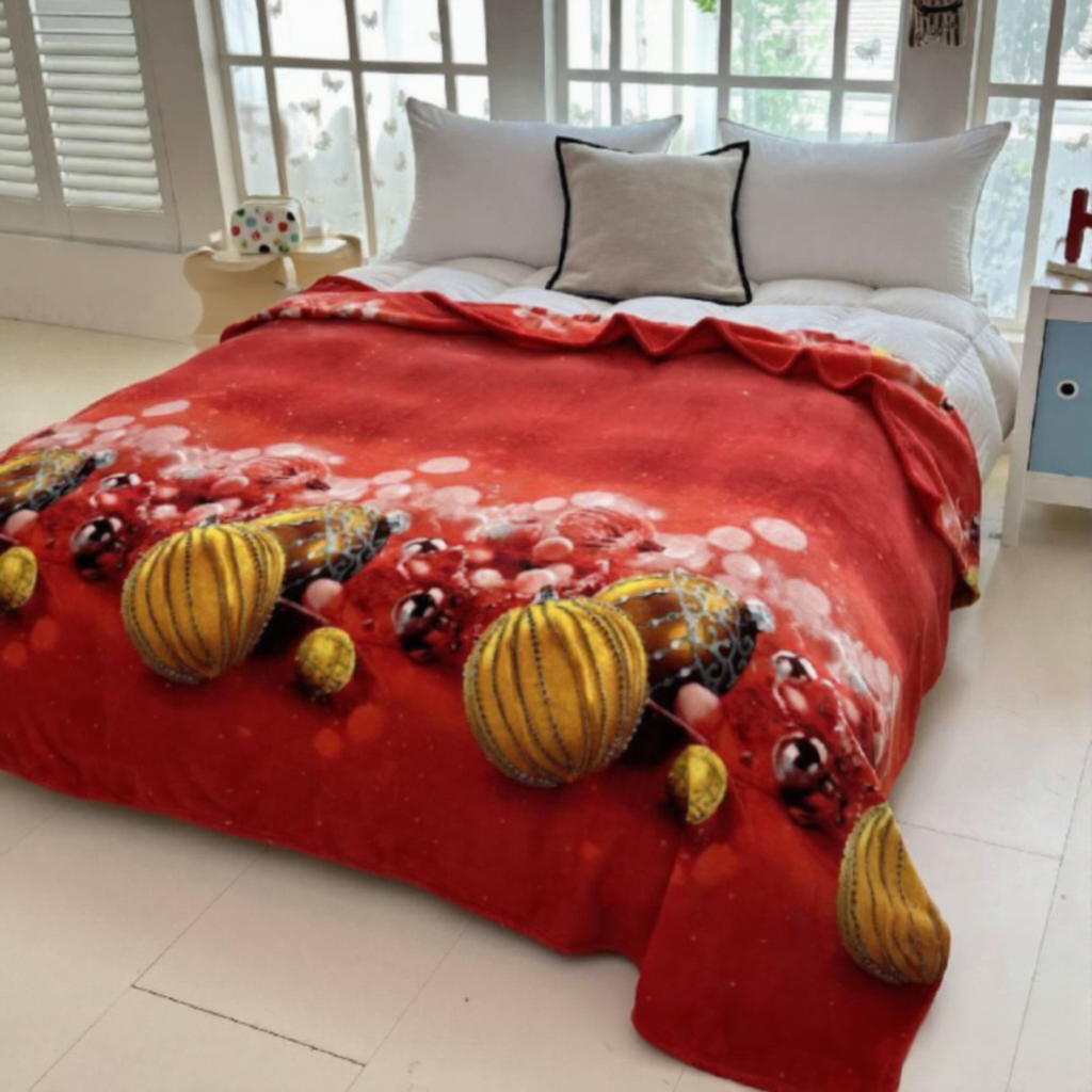 Плед флис новогодний 200х220 см Красный с оранжевым