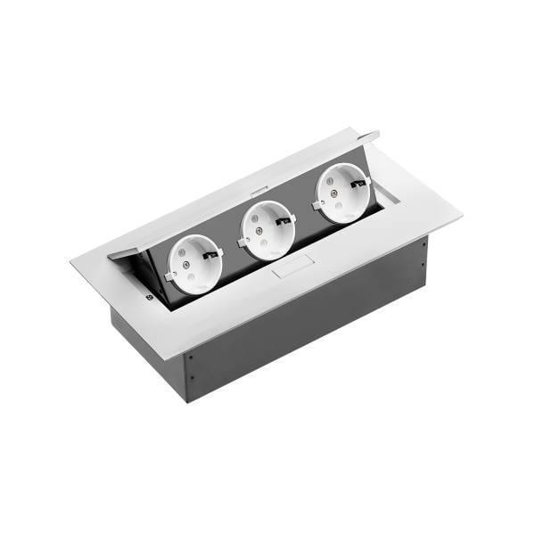 Подовжувач врізний в стіл GTV 3xSchuko без кабелю Срібний (27849642)