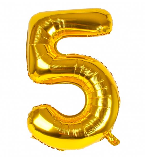 Шарик Цифра "5" 1 м Золотой