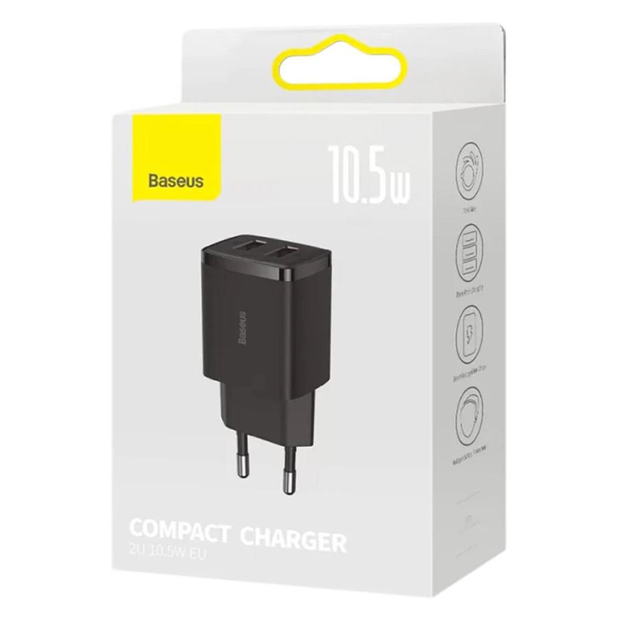 Зарядний пристрій для телефону Baseus Compact Charger 2хUSB Чорний (CCXJ010201) - фото 9