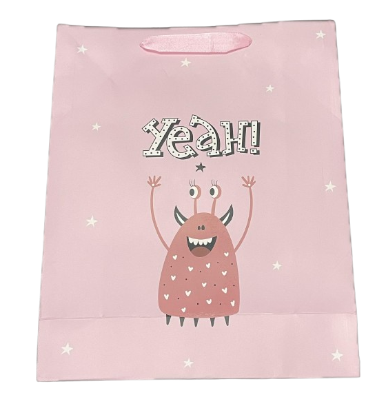 Подарочный пакет Stenson R32902-M Bow 26х32х10 см Розовый с монстриком (25441456)