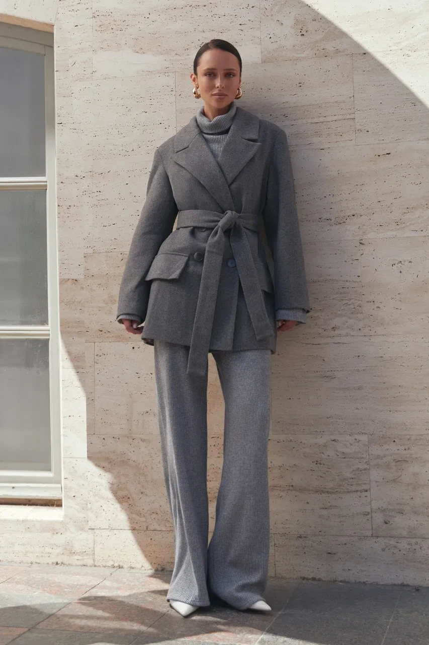 Пальто женское двухбортное XXL-3XL Серый (2736646111) - фото 6