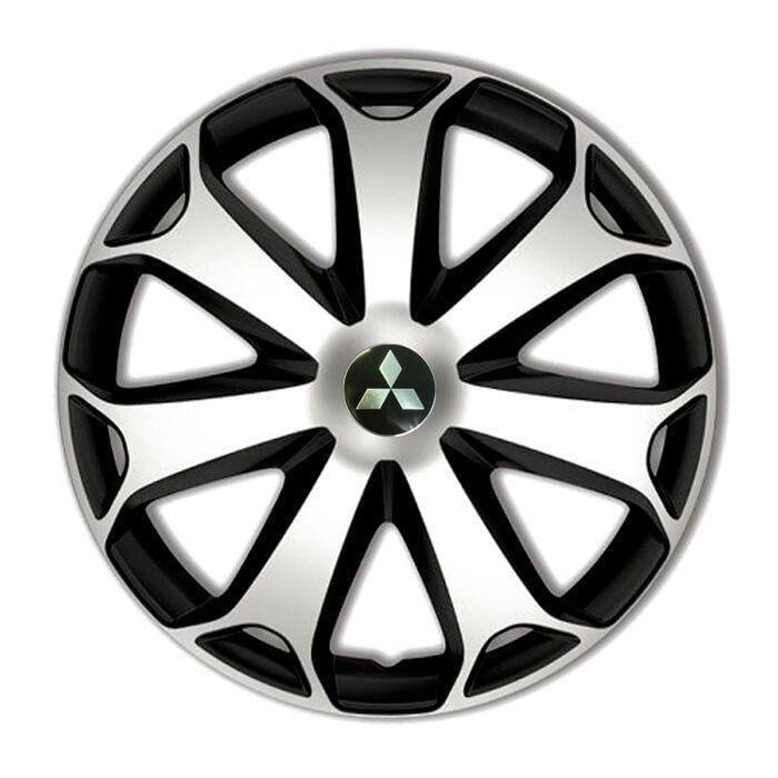 Колпаки для колес 4 Racing Mega R13 с логотипом Mitsubishi 4 шт. Silver/Black