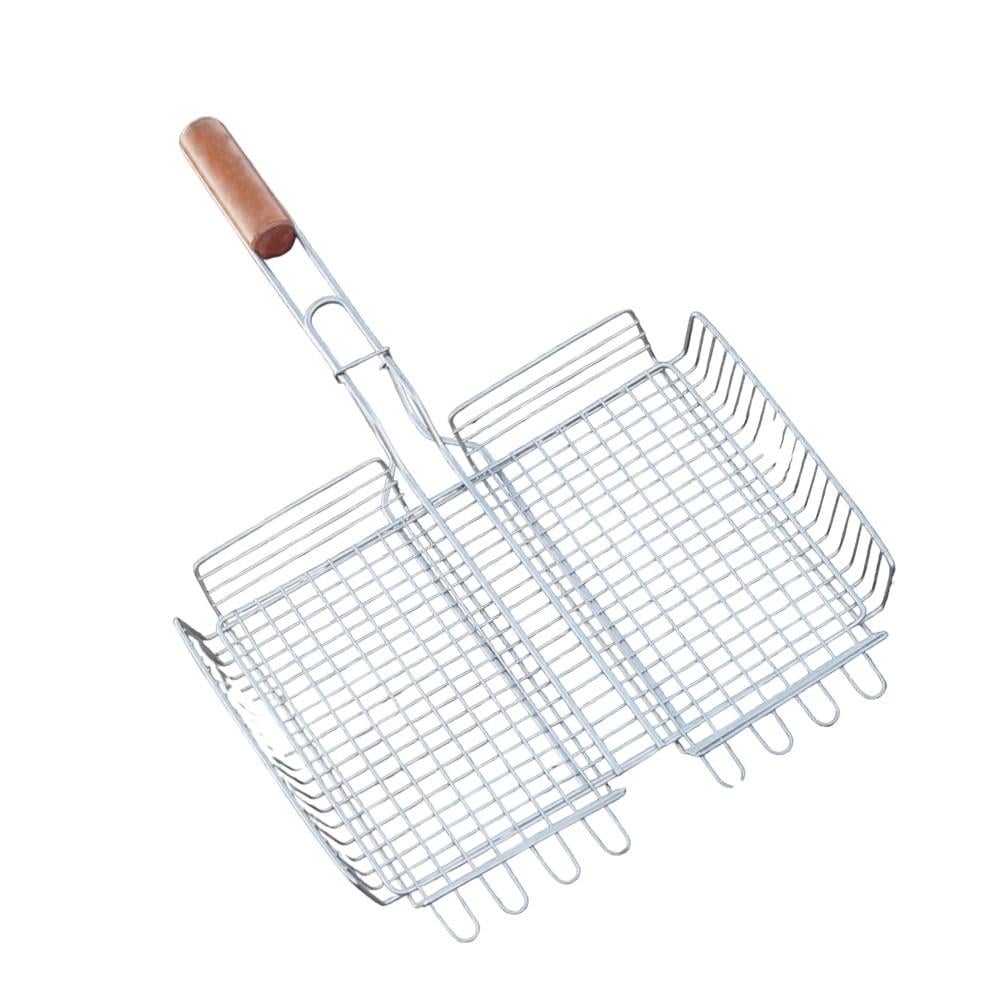 Решітка для гриля з нержавіючої сталі глибока посилена для смаження м'яса та овочів 42х32 см