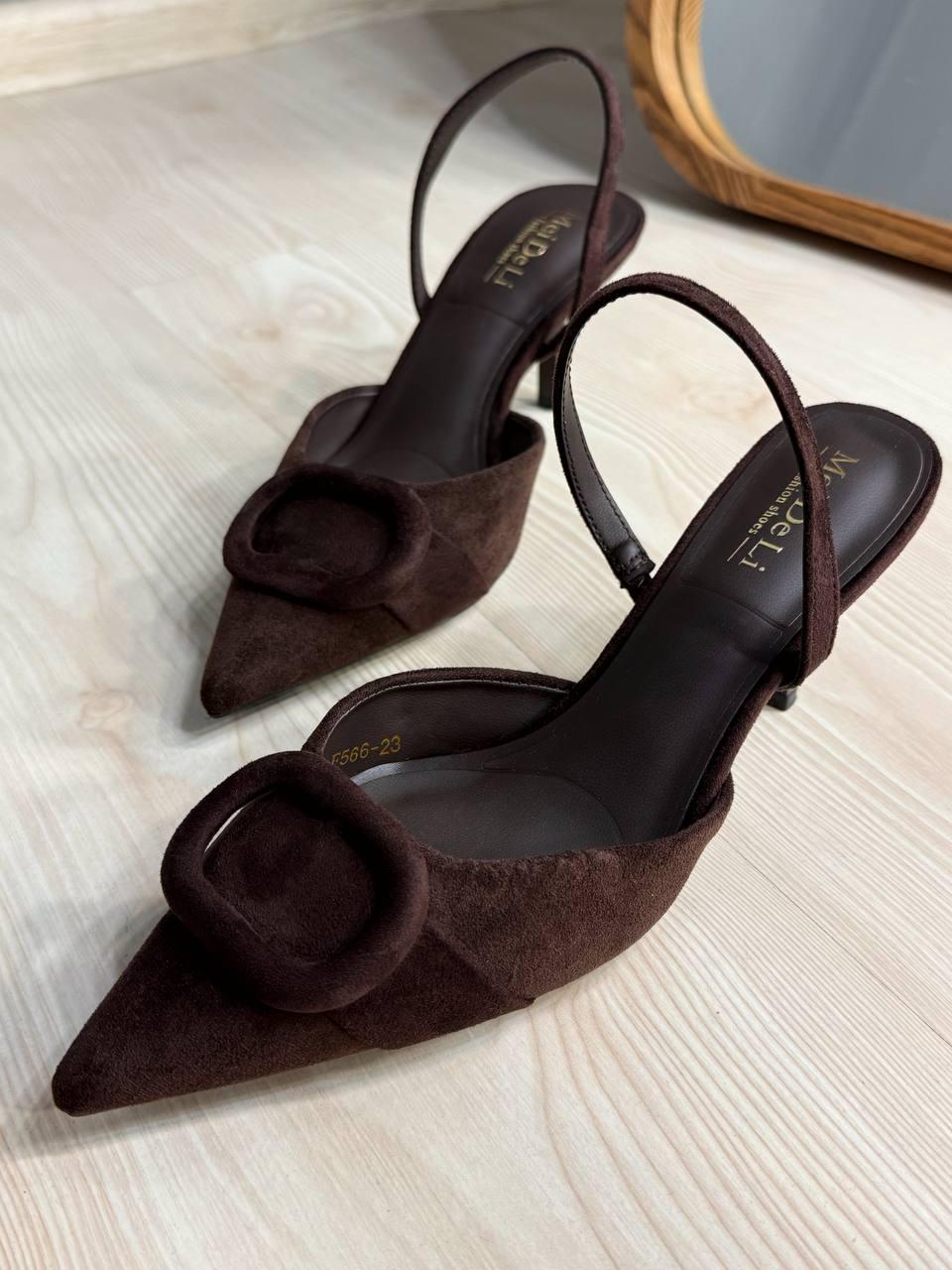 Туфли кожаные женские Meideli 566-23 slingback с пряжкой экозамша р. 37 23,5 см Коричневый (7145)