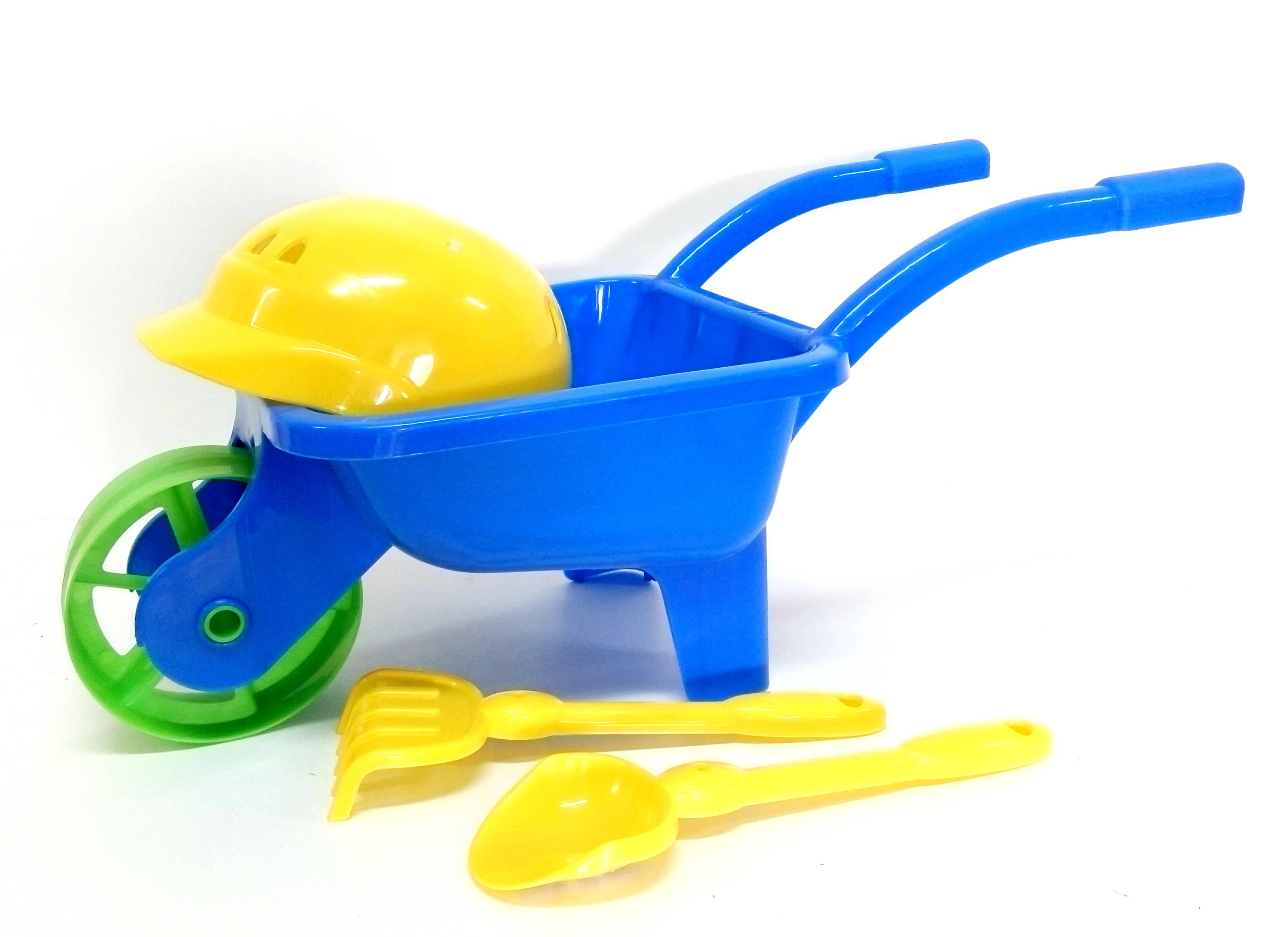 Тачка для песочницы KinderWay 01-125 с каской лопатой и граблями (22009281)