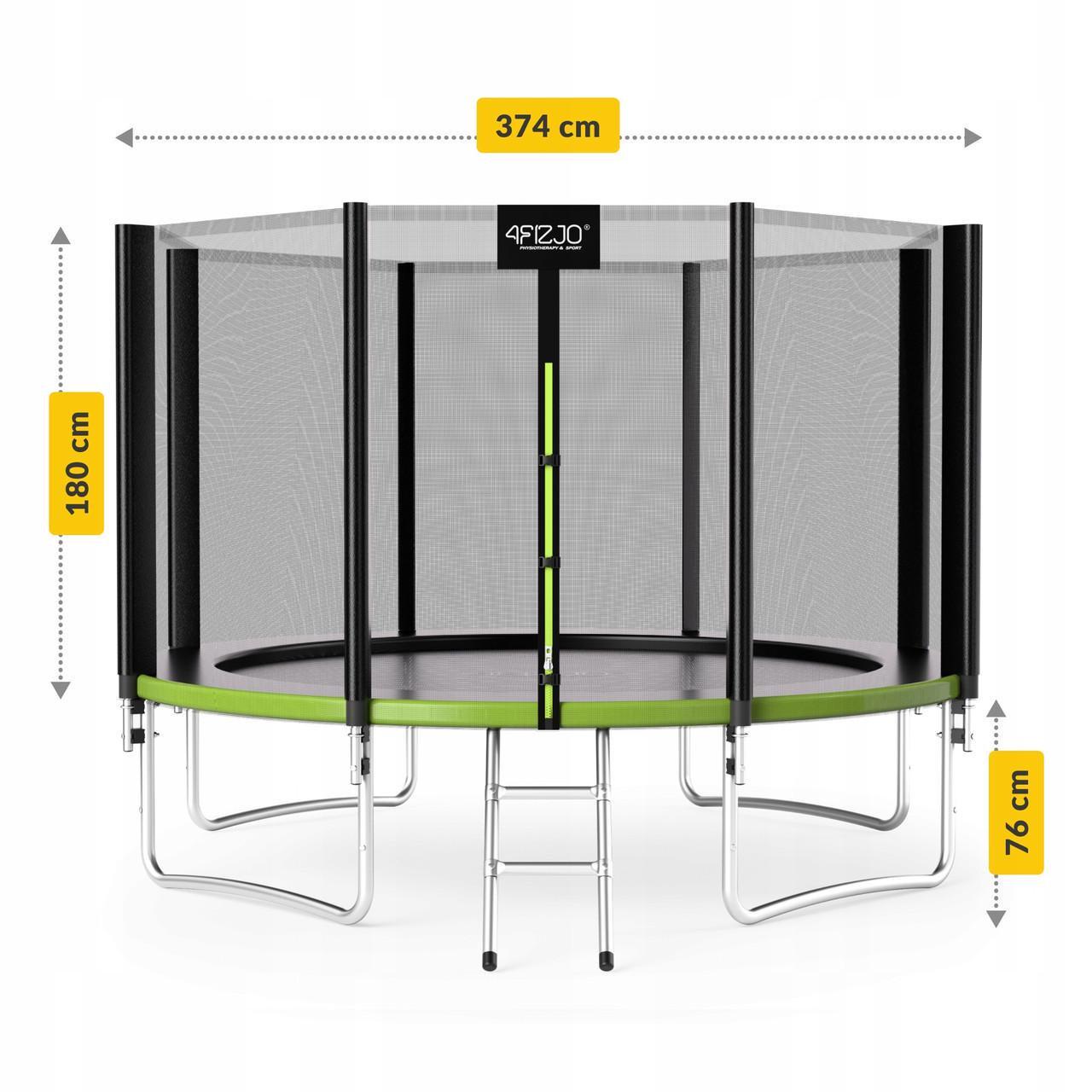 Батут із зовнішньою сіткою 4FIZJO Classic 12FT 374 см Black/Green (P-5907739312914) - фото 5